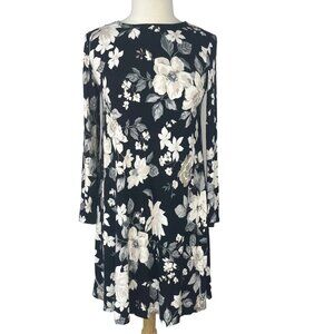 Old Navy Shift Dress Size Small Tall ST Black Floral LS Knit Swing Black